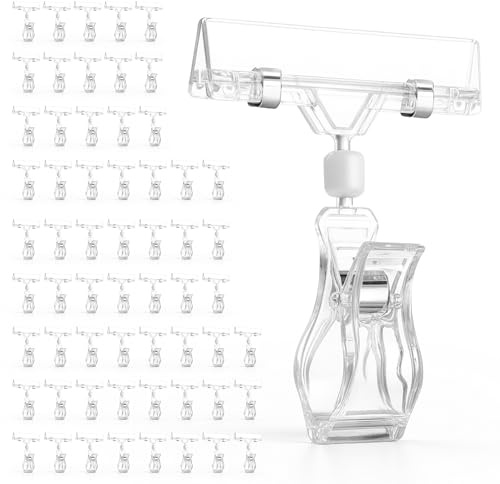 Zevmi Lot de 30 supports de panneau rotatifs en plastique : transparents - Clips d'affichage rotatifs pour étiquettes de prix, paniers de fruits, boulangerie, supermarchés, commerçants, boutiques