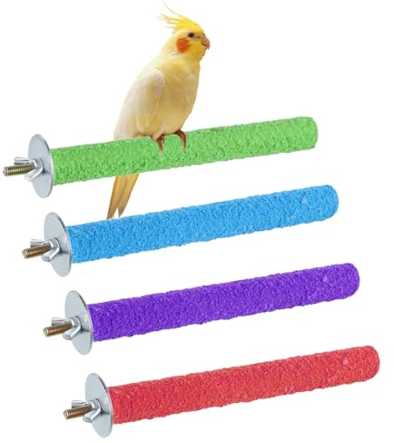 Parakeet Perches, 4Pcs Cockatiel Perch Bird Cage Perch Wood Parrot Stand Cage Accessories Colorful Natural Wooden Stick Paw Grinding Rough-surfaced Chew for Parakeet Cockatiel Conure Budgies Lovebird