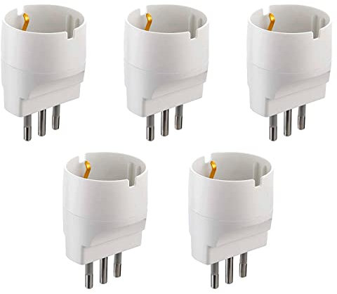 Electraline 92292 Set Adattatori da Schuko a Spina Piccola, Bianco, Confezione Da 5