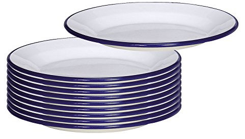 10er SET Teller flach HUSUM aus Emaille, 24 cm/Karl Krüger