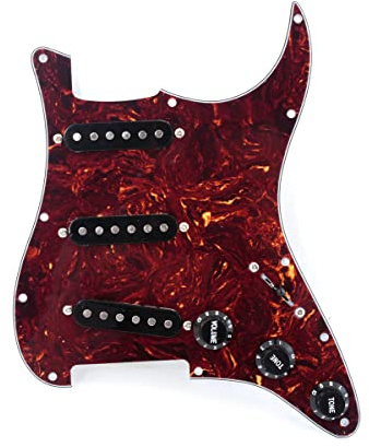 Musiclily SSS Battipenna Precablato Pre-Wired Loaded Strat Pickguard con Pickup Single Coil Ceramica Set per Chitarra Elettrica Fender Squier Strat, 4 strati Tartarugato