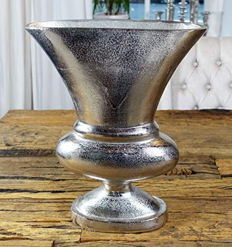 MichaelNoll Vase Blumenvase Gefäß Pokalvase Dekovase Aluminium Silber Luxus, Deko Modern, Wohnzimmer, Fensterbank, L 37 cm
