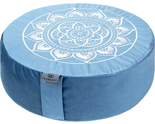 Florensi Meditation Cushion - Comfortable Floor Pillow - Traditional Tibetan Meditation Pillow & Bench with Beautiful Velvet Cover - Large Floor Cushion Seating for Adults - Yoga Buckwheat Bolster