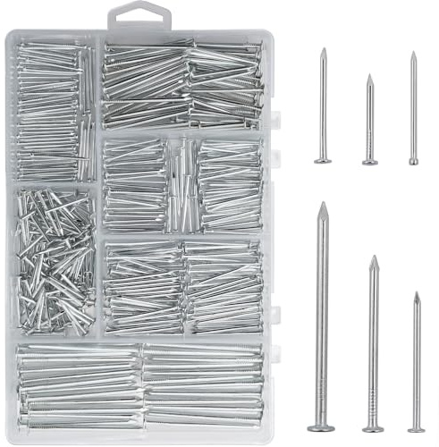 JEGONFRI 376pcs Premium Hardware Nails Assortment Kit, Maximum Length 2 Inches, Galvanized, Various Sizes, Flat & Round Head, Wood & Wall Nails, DIY Home Repairs & Crafting