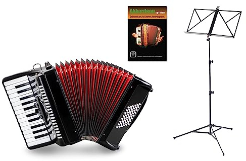 Acordeón Classic Cantabile 48 Bajos Secondo V Set (Acordeón de 48 bajos con funda y correas incl. atril y escuela de acordeón) Negro
