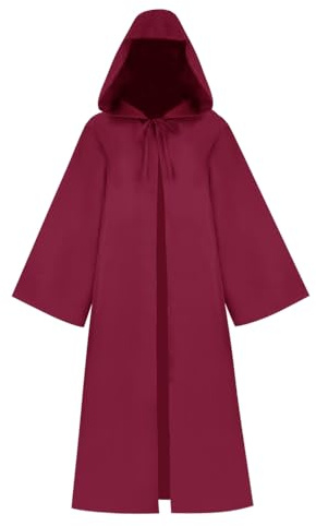 Mantello per Adulti Jedi Robe con Cappuccio, Costume Cosplay per Halloween, Festa di Natale, Vampiro, Tunica con Cappuccio Uniforme, Rosso, XXL