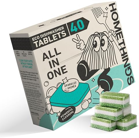Homethings, 40 Dishwasher Tablets, Highly Effective 3-in-1 Cleaning, No Toxic Chemicals, Vegan & Cruelty-Free, No Animal Testing, Made in EU