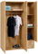 furni24 Kleiderschrank aus Holz 120cm, Garderobenschrank, Mehrzweckschrank, 3-türig mit Haken, 3 Regale und Schubladen, Kleiderbügeln, Saphir Eiche, 120x52x177cm