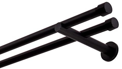 Gardinenstange schwarz 400 cm 2-läufig 19 mm aus Metall Wandbefestigung Endstück Kappe