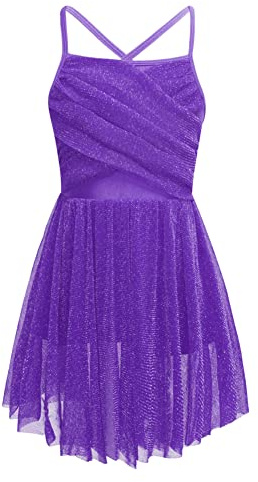 CHICTRY Girls' Sequined Straps Lyrical Dresses Irregular High-Low Split Skirt Dance Leotard Costume Shiny Purple 8-10 Years