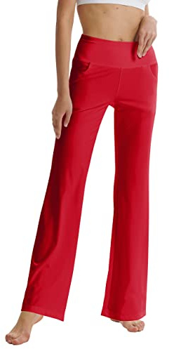 Laier Women's Red Yoga Pants with Pockets High Waist Flared Bootleg Workout Pants