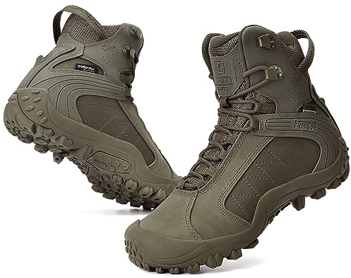 XPETI Mens Military and Tactical Boots 8 Waterproof Combat Boots Leather Hiking Boots Men Olive Green Size 11
