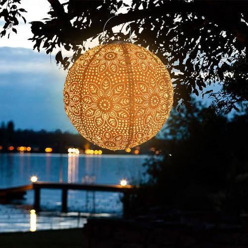 Solar Laternen Tyvek Orange marokkanische Laterne 30 cm Solar Lampions Außen Wetterfest für Garten, Hof, Innenhof, Hochzeit, Halloween Party Dekoration (Orange)