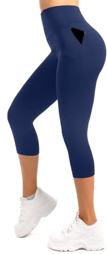 Leafigure Capri Leggings for Women High Waisted Athletic Shorts Workout Light Running Cycling Buttery Soft Yoga Shorts Navy Blue LXL