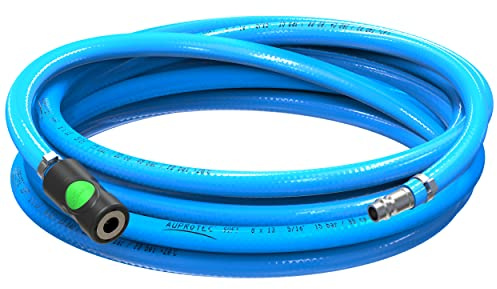 Kit de tuyau à air comprimé AUPROTEC 8mm Ø intérieur 15m Tuyau PVC | Avec raccord de sécurité Prevost S1 pour compresseur à air comprimé | Tuyau de compresseur AUPROTEC hautement flexible