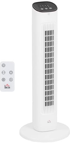 HOMCOM Ventilateur colonne 50W avec télécommande, ventilateur tour silencieux 3 vitesses, minuterie et oscillation 85°, affichage LED - 30 x 30 x 78 cm blanc