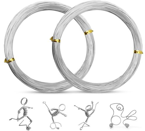 Basteldraht 1mm × 30m, 0.8 mm× 30m Draht zum Basteln Aludraht Schmuckdraht Aluminiumdraht Silberner Aluminium Modellierdraht für DIY Schmuckherstellung Bastelarbeiten