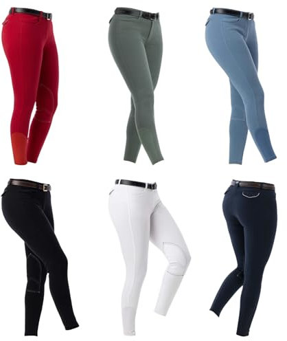 RIDING WORLD - Reithose für Mädchen & Jungen Alexandrie | Reiterhose mit Kniebesatz aus Stoff | mit Eingrifftaschen vorn | Reitleggings in Rot | Kinder Reitbekleidung in Größe 116