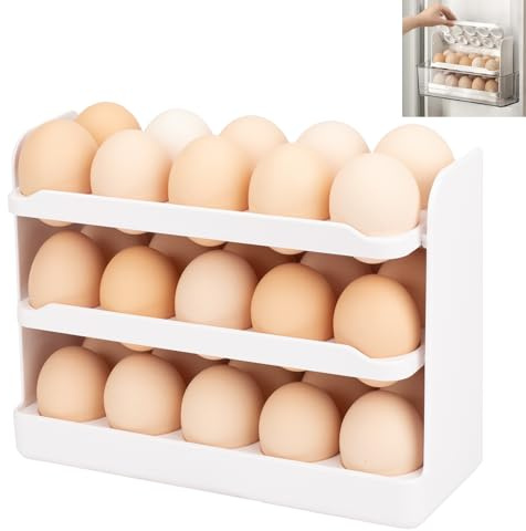 Egg Holder On The Side Door Of The Refrigerator, Flippable Egg Tray 30 Grid Refrigerator,Large Capacity Placstic Egg Organiser,Space Saving Kitchen Storage