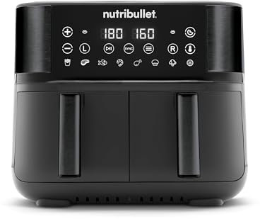 nutribullet Doppelschubladen Heißluftfritteuse 8L mit großer Auswahl an Kochmodi, digitaler LED-Touchscreen, 8 Programme, Vorheizen & Warmhalten, Grill, kein Öl, 2850 W, Schwarz, NBA081B