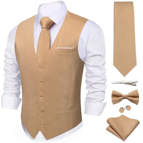 Barry.Wang Linen Classic Casual Slim Fit Vests Gilets classiques décontractés en lin Homme (lot de 7)