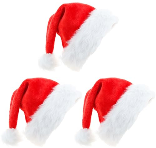 YXHZVON Cappello di Babbo Natale per bambino, Confezione da 3 Cappellino Tradizionale Rosso e Bianco, Unisex, Classico, in Velluto Confortevole - Extra Spesso Accessorio per Costume di Babbo Natale
