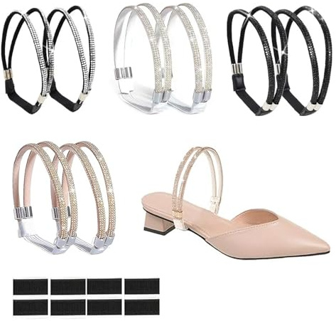 LZYDKH 4 Paia Cinturino Scarpe per Caviglia, Cinturini per Scarpe con Tacco Anti Glitter Elastici con Tacchi Alti Rimovibili per Donne E Ragazze (Bianco, Nero, Oro Rosa)