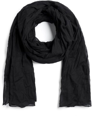 Bufanda Larga para Mujer, Turbante para Hombre - 100% Algodón - Talla 110 x 300 cm - Longitud 3 metros - Largo Pañuelo Ligero y Cómodo (Negro)
