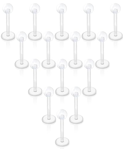 Gojewen 15 Pièces Piercings à Lèvres en Plastique Bouchons Labret 12mm 1,2mm Plastique Acrylique Flexible Piercing Lèvre Tragus Retainers