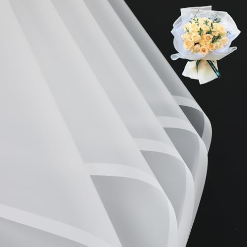 Ktxaby 20 ark blombukett omslagspapper, vattentätt blomomslagspapper blommigt papper för bröllop födelsedagar fest dekoration presentpapper gör-det-själv konst hantverk 56 x 56 cm (vit och vit kant)