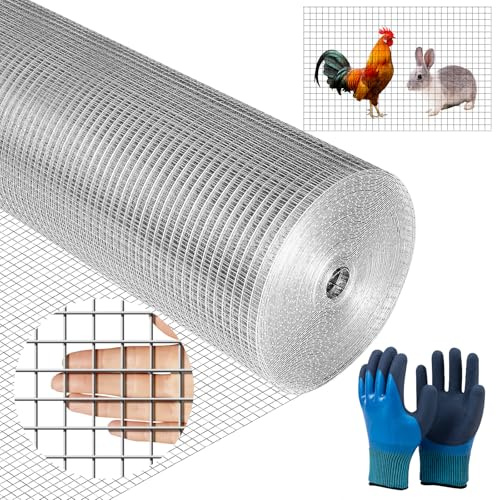 Galvanized Welded Chicken Wire Mesh Roll Aviary Fence Wire Rodent Mesh Fencing Hardware Cloth Coop Rabbit Animal Enclosure Rat Mouse Proofing,Vents,Garden Plants Pet (12.7mm（Mesh）,1 x 10M (HxL))