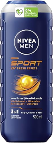 NIVEA MEN Gel de ducha deportivo con aroma a lima masculina y espuma refrescante, gel de ducha para hombres con minerales para cuerpo y cabello (500 ml)