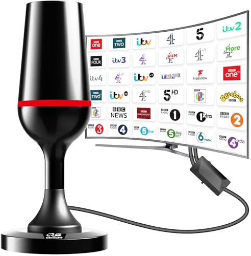 TV Aerial,TV Antenna with range 360° & 420+ km reception with Signal Booster,Magnetic Base,TV Aerial Support 4K/1080P channels & VHF/UHF/DAB Radio & All TVs