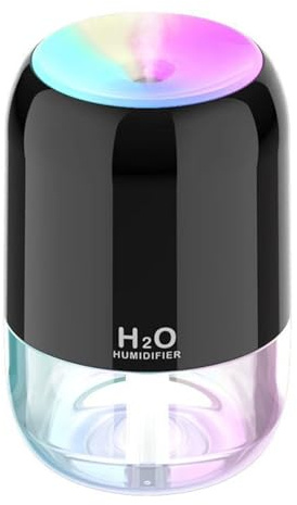 Humidificador compacto y difusor de aceite aromático con luz colorida para habitaciones pequeñas y viajes (negro)