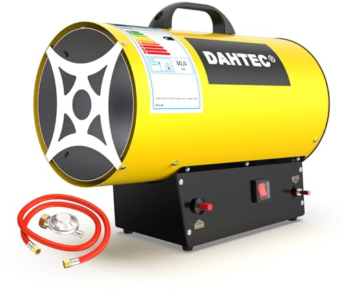 DAHTEC Riscaldatore Mobile a Gas 30 kW - Cannone Termico - Termoventilatore a Gas - Riscaldamento Radiante - Accensione Piezoelettrica - per Cantieri, Officina, Serra