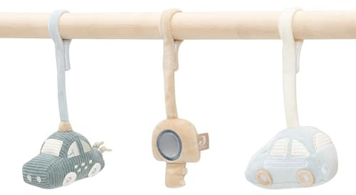 Jollein lekbåge babyhänge — On The Go — uppsättning av 3 babyleksaker med bil, nyckel och spegel — främjar sinnen och motorik — för babylekbåge — havsgrön/elfenbensfärger/ljusblå