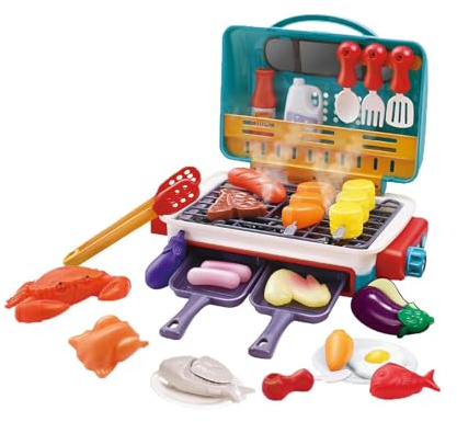 Colcolo Barbecue jouet pour enfants, ensemble de cuisine interactif avec aliments aux couleurs changeantes, cuisine pour enfants de maternelle, Bleu
