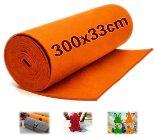 Ezitruz Feltro a Metro 300 cm×33 cmx3 mm, Rotolo Di Tessuto In Feltro Arancione, Tappetino Poliestere per DIY Ricamo Base Patchwork Borsa Artigianato Portaoggetti