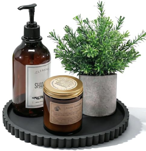 Silicone Bathroom Vanity Tray, Modern Round Decorative Tray for Countertop, Waterproof & Unbreakable Cosmetic Perfume Organizer, Extra-Thick & Sturdy, Easy to Clean Candle Tray (9 Inch, Black)