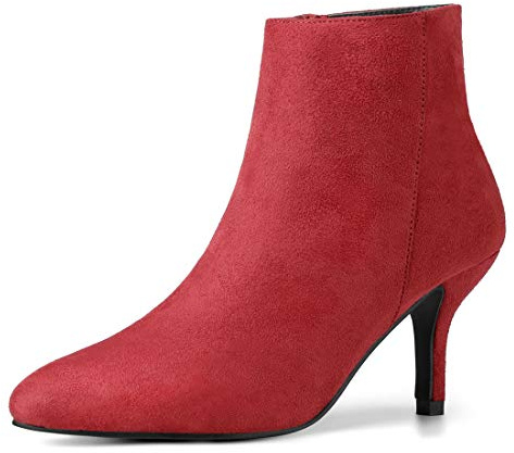Allegra K Women's Pointed Toe Zip Stiletto Kitten Heel Ankle Booties | Elbow Sleeves Slim Fit Stretch Fabric Soft Hip Length Boat Neck Solid Color