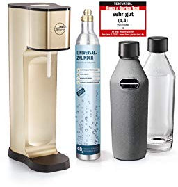SODAPOP JOY PRESTIGE - Trinkwassersprudler inklusive zwei Glaskaraffen mit Bottle-Shirt und CO2-Zylinder, champagne
