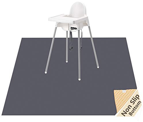 Splash Mat for Under High Chair/Arts/Crafts, WOMUMON 51 Washable Splat Mat Waterproof Anti-slip Floor Protector Messy Spill Messy Floor Cover for Pet (Grey)