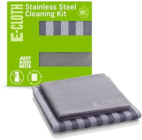 E-Cloth Kit de Limpieza de Acero Inoxidable, Limpiador de Microfibra de Acero Inoxidable para un Brillo Impecable para electrodomésticos como Horno, Estufa y refrigeradores, Lavable y Reutilizable,