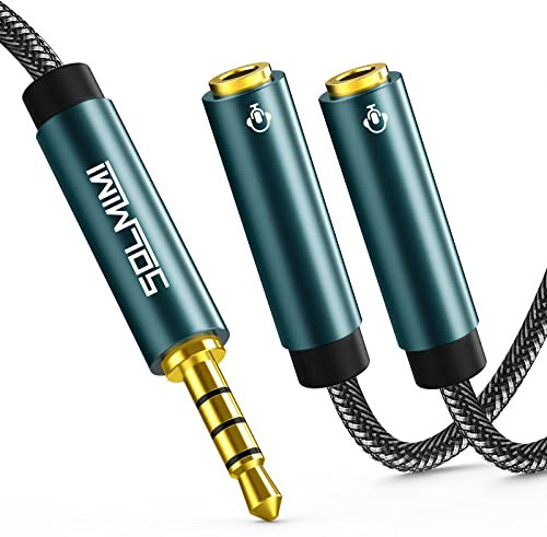 SOLMIMI Headset Audio Y Splitter Kabel 3,5mm TRRS 4-polig TRRS Klinke Stecker auf Zwei TRRS Buchsen (Audio+Mic) Stereo Splitter Adapter für Kopfhörer, Lautsprecher, Laptop, Smartphone, 30 cm
