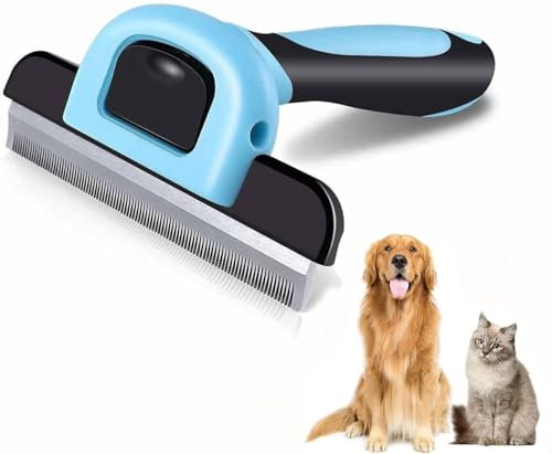 Pet Grooming Brush Deshedding Tool Dematting Comb Professional Deshedding Brush Docatgo Deshedding Rakes Hair Remover Stripping Combs for Small, Medium & Large Dogs, Cats & Horses -(Blue)