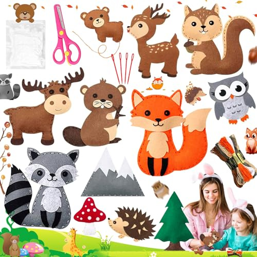 Liekadijiae 32 Pièces Kits de Couture Enfant, Kit de Bricolage en Feutre, Kits d'artisanat en Feutre, Ensemble d'artisanat et de Couture, Kit de Couture Créatif pour Enfants Educatifs et Débutants