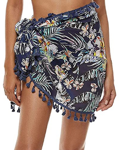 TBSCWYF Donna Spiaggia Wrap Sarong Coprire Gonne Avvolgenti del Costume da Bagno Pareo da Spiaggia Chiffon Copricostumi e Parei per Vacanza Party Beachwear Sarong Mini Pareo da Spiaggia Chiffon