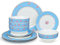 fanquare 12-Piece Ivory White Porcelain Dinner Set with Blue Stripes, Pink Flower Dinnerware Set, Tableware Set Service for 4