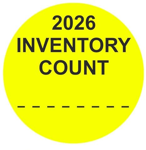 Etiquetas de inventario 2023 Inventory Count, diámetro de 50 mm, 1000 unidades (amarillo fluorescente)