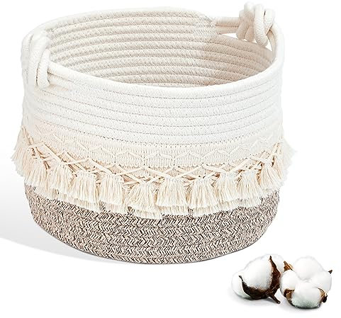 LA BONHEUR Aufbewahrungskorb Baumwoll Korb Geflochten Kinder Spielzeugkorb Geschenke Korb Kinderzimmer für Regale und Schränke Badezimmer Wickeltisch Zubehör Organizer Bad(24 * 17CM) (braun)